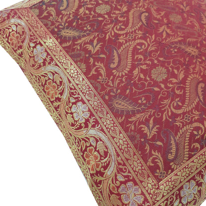 16x16 Inch Banarasi Cushion Covers Indian Woven Zari Brocade Silk Paisley Maroon