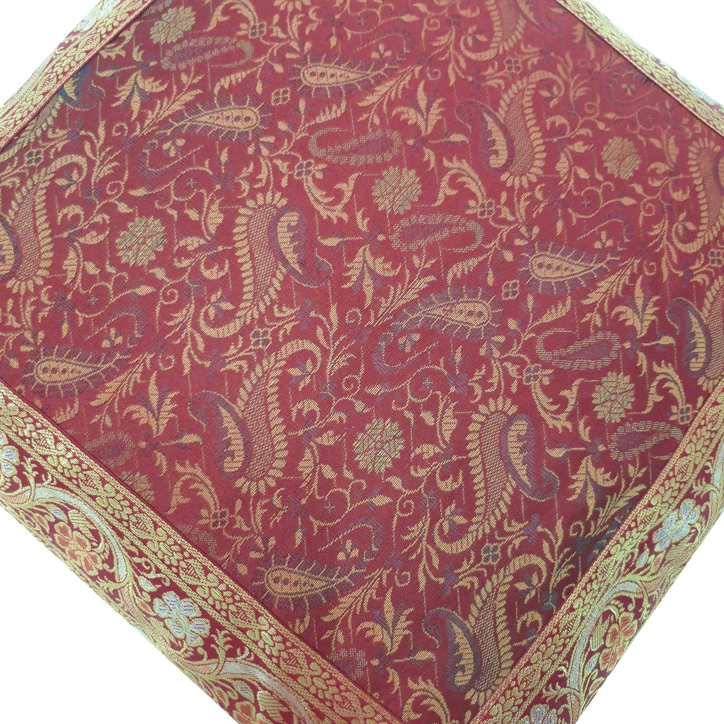 16x16 Inch Banarasi Cushion Covers Indian Woven Zari Brocade Silk Paisley Maroon