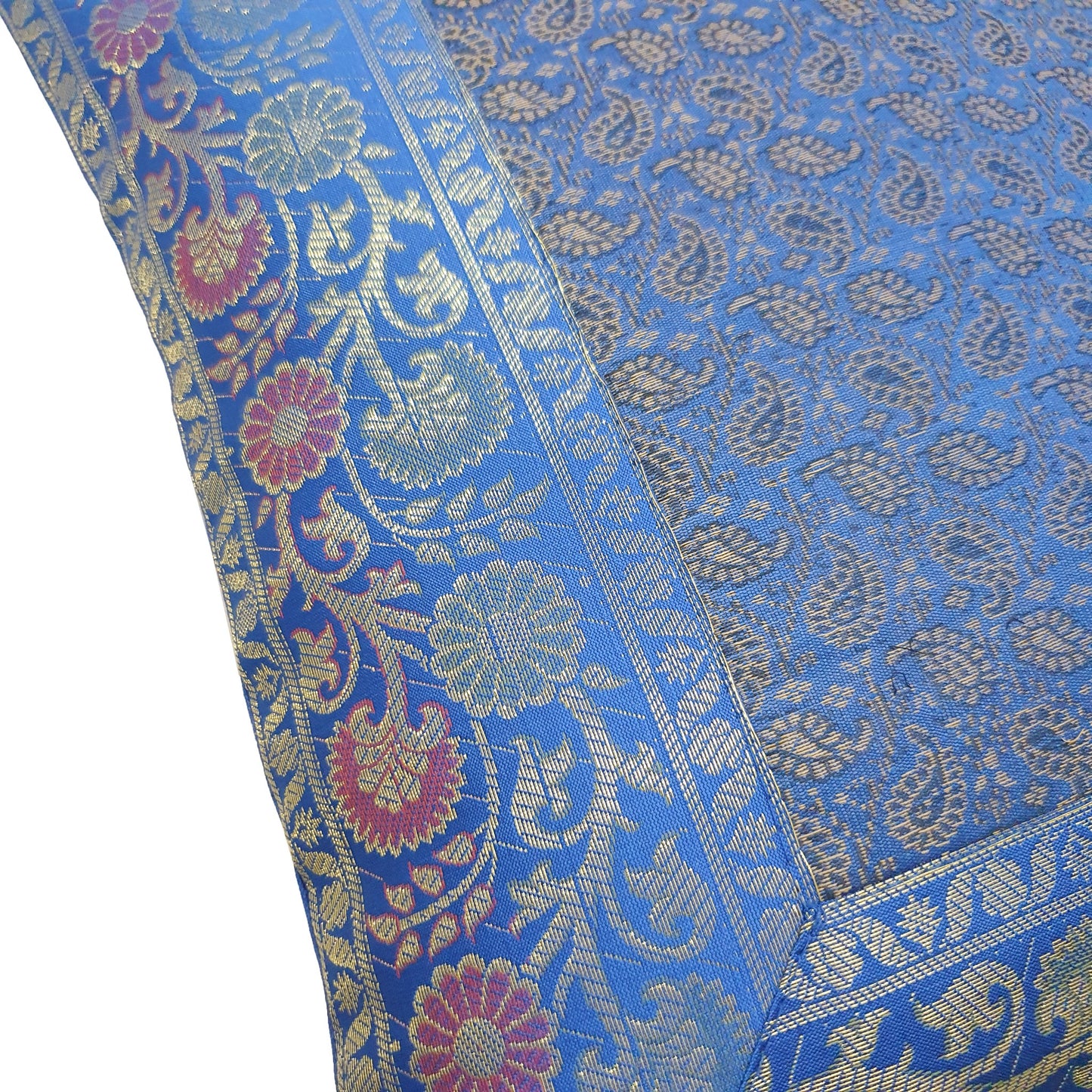 16x16" Banarasi Cushion Covers Indian Woven Zari Brocade Silk Paisley Blue Gift