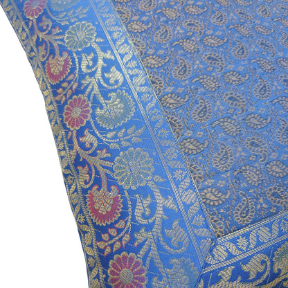 16x16" Banarasi Cushion Covers Indian Woven Zari Brocade Silk Paisley Blue Gift