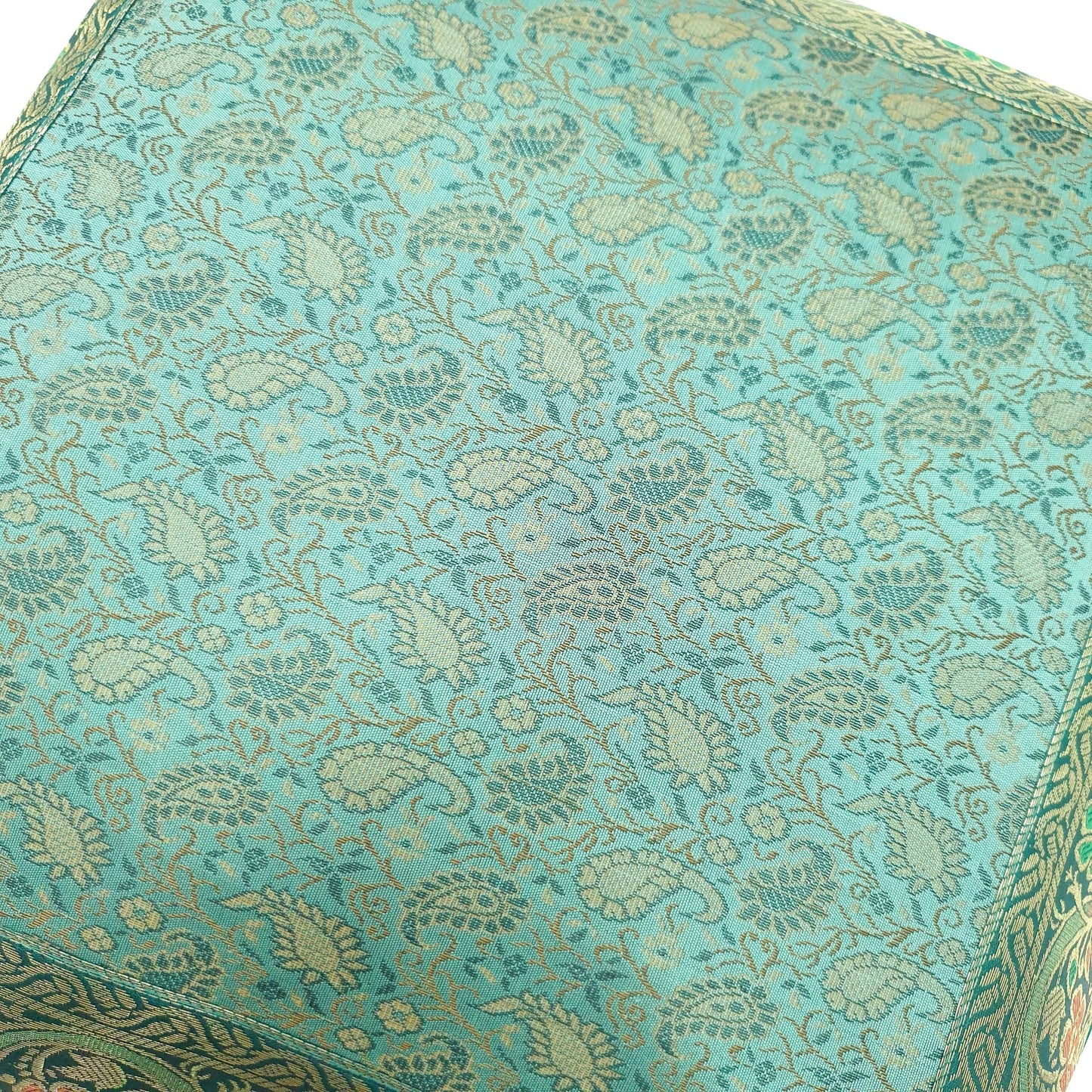 16x16" Banarasi Cushion Cover Indian Woven Brocade Silk Paisley Aqua Green Gift