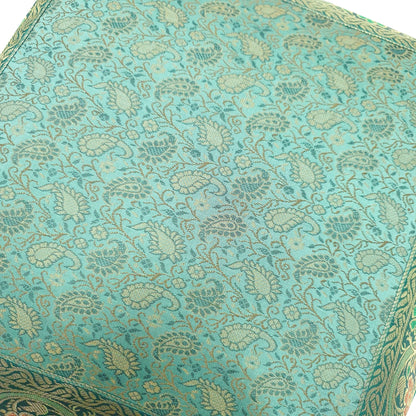 16x16" Banarasi Cushion Cover Indian Woven Brocade Silk Paisley Aqua Green Gift
