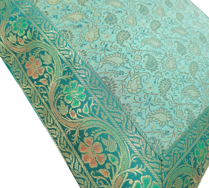 16x16" Banarasi Cushion Cover Indian Woven Brocade Silk Paisley Aqua Green Gift