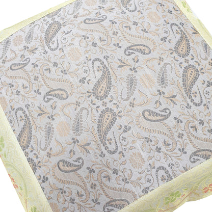 16x16" Banarasi Cushion Cover Indian Woven Brocade Silk Paisley Off White Gift