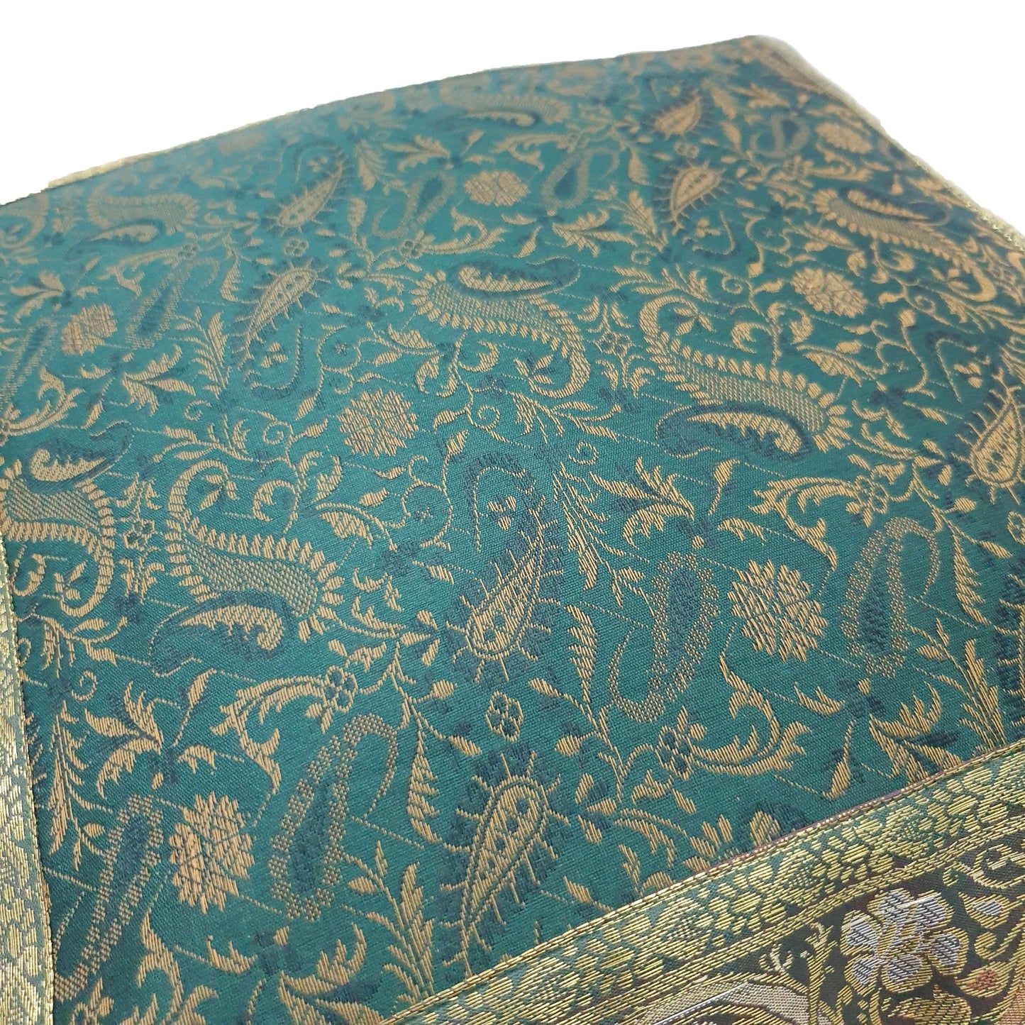 16x16" Banarasi Cushion Cover Woven Zari Brocade Silk Paisley Bottle Green Gift