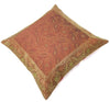 16x16" Banarasi Cushion Cover Indian Woven Brocade Silk Paisley Rust Gift