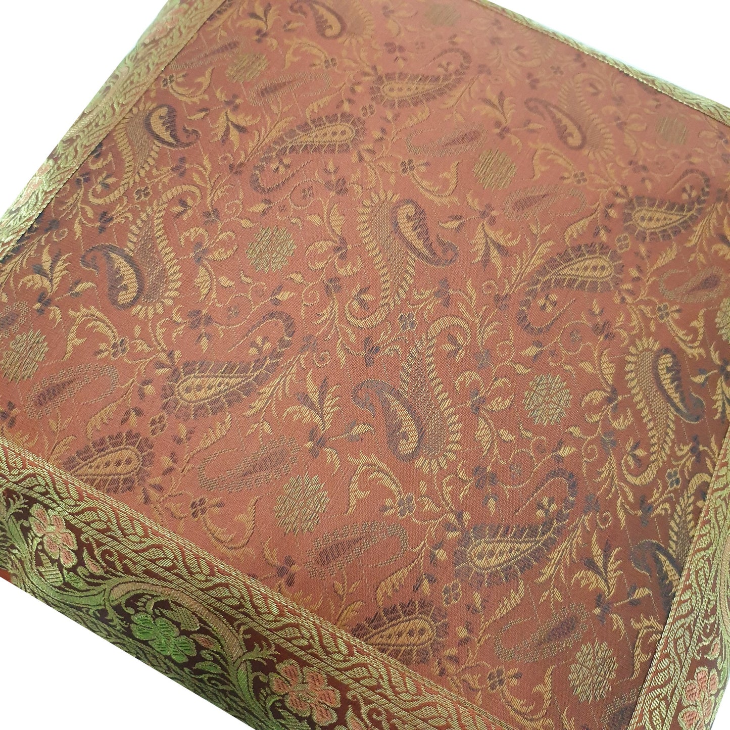 16x16" Banarasi Cushion Cover Indian Woven Brocade Silk Paisley Rust Gift