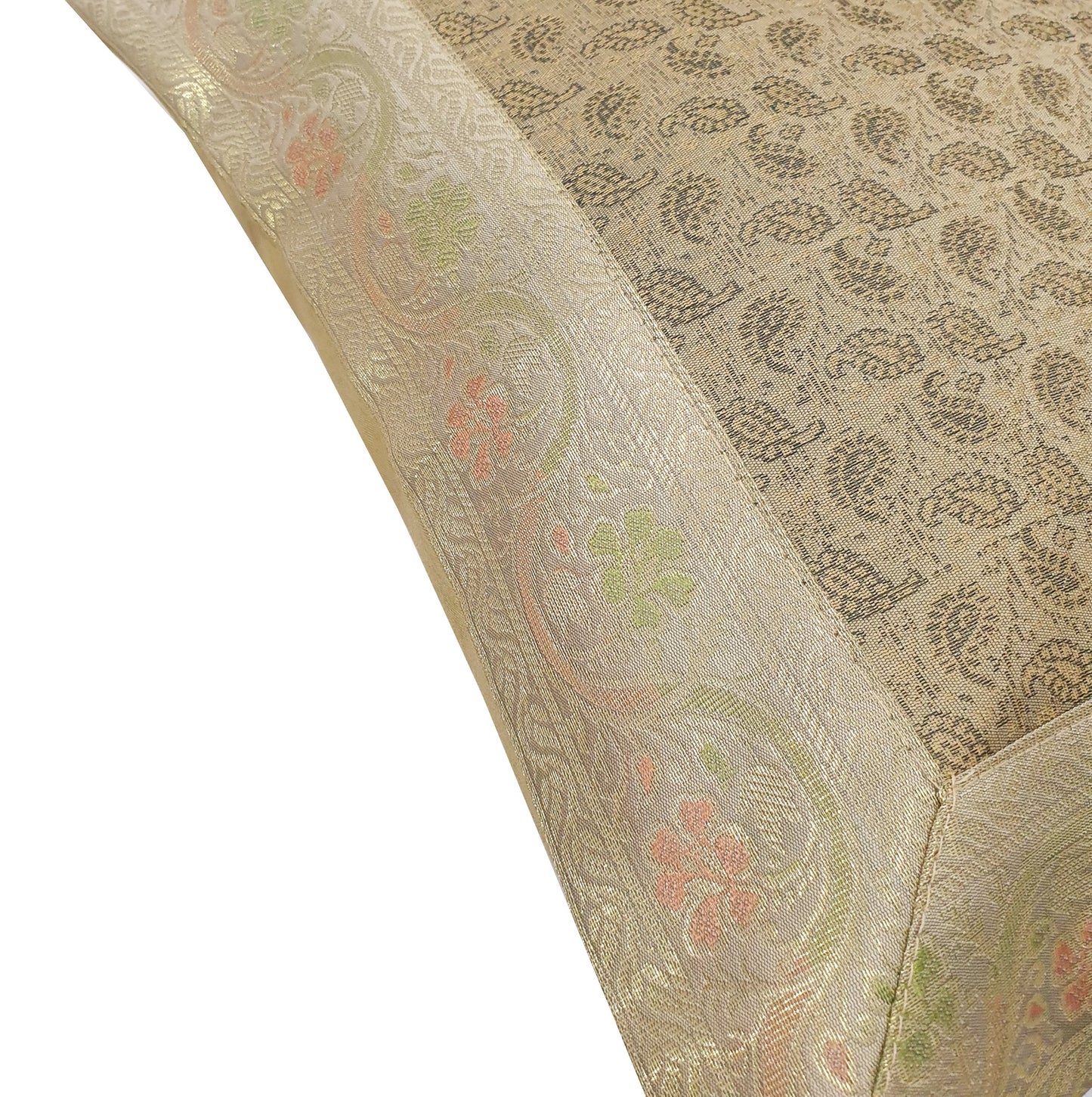 16x16" Banarasi Cushion Covers Beige Indian Woven Zari Brocade Silk Paisley Gift