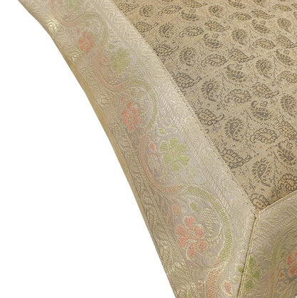 16x16" Banarasi Cushion Covers Beige Indian Woven Zari Brocade Silk Paisley Gift