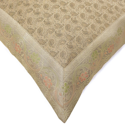 16x16" Banarasi Cushion Covers Beige Indian Woven Zari Brocade Silk Paisley Gift