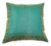 16x16" Banarasi Cushion Cover Woven Brocade Silk Dots Rama Green Indian Gift