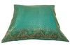 16x16" Banarasi Cushion Cover Woven Brocade Silk Dots Rama Green Indian Gift