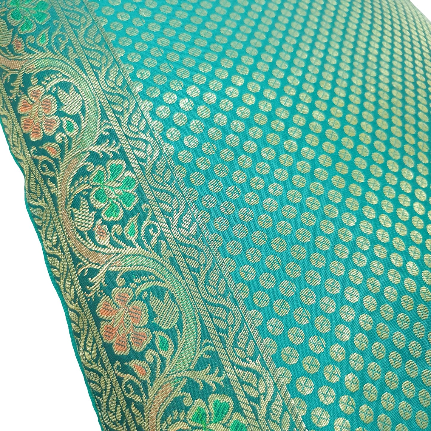 16x16" Banarasi Cushion Cover Woven Brocade Silk Dots Rama Green Indian Gift