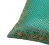 16x16" Banarasi Cushion Cover Woven Brocade Silk Dots Rama Green Indian Gift