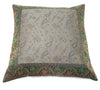 16x16" Banarasi Cushion Covers Indian Woven Zari Brocade Silk Paisley Gray Gift