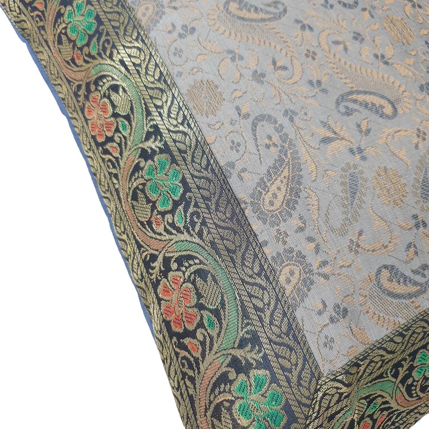 16x16" Banarasi Cushion Covers Indian Woven Zari Brocade Silk Paisley Gray Gift