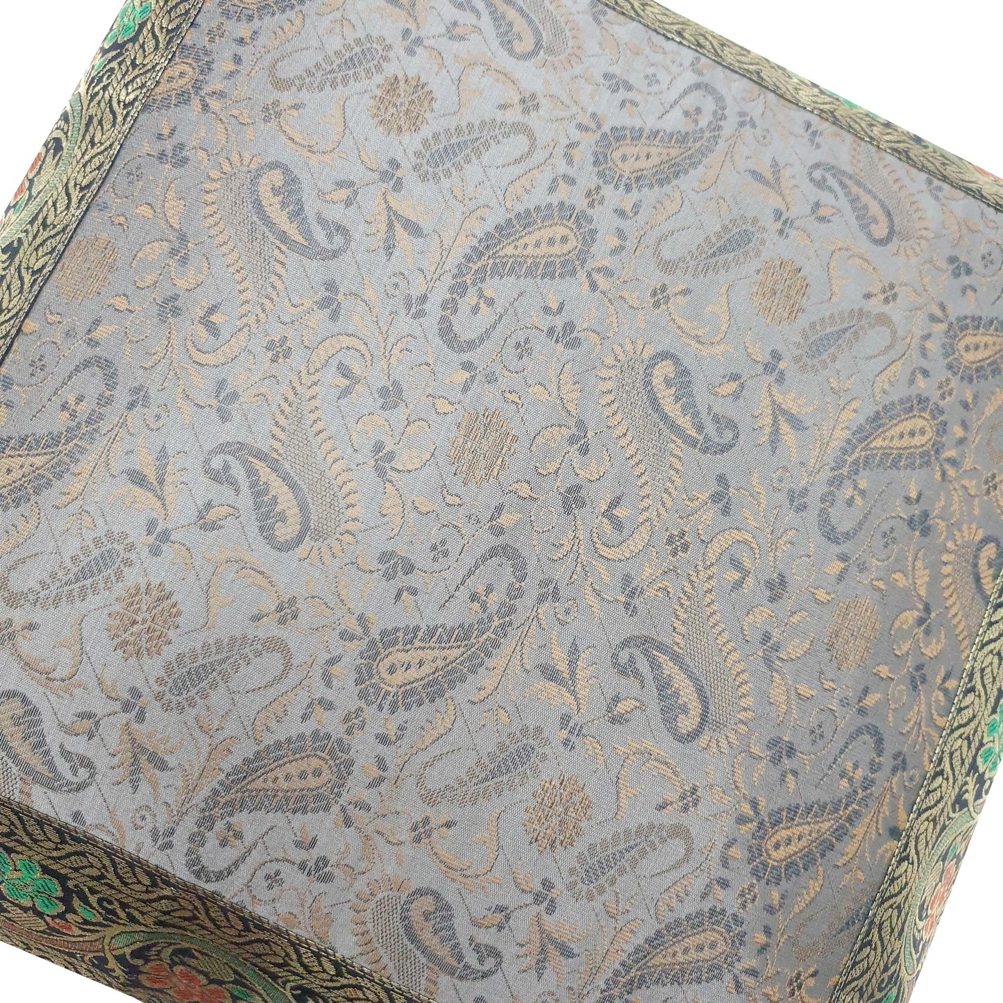16x16" Banarasi Cushion Covers Indian Woven Zari Brocade Silk Paisley Gray Gift