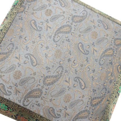 16x16" Banarasi Cushion Covers Indian Woven Zari Brocade Silk Paisley Gray Gift