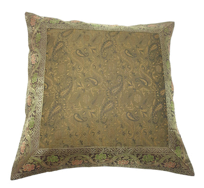 16x16" Banarasi Cushion Cover Indian Woven Zari Brocade Silk Paisley Decor Gift