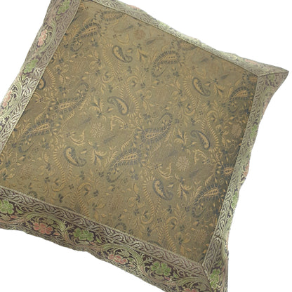 16x16" Banarasi Cushion Cover Indian Woven Zari Brocade Silk Paisley Decor Gift