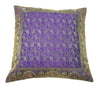 16x16" Banarasi Cushion Cover Purple Indian Woven Zari Brocade Silk Paisley Gift