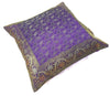 16x16" Banarasi Cushion Cover Purple Indian Woven Zari Brocade Silk Paisley Gift