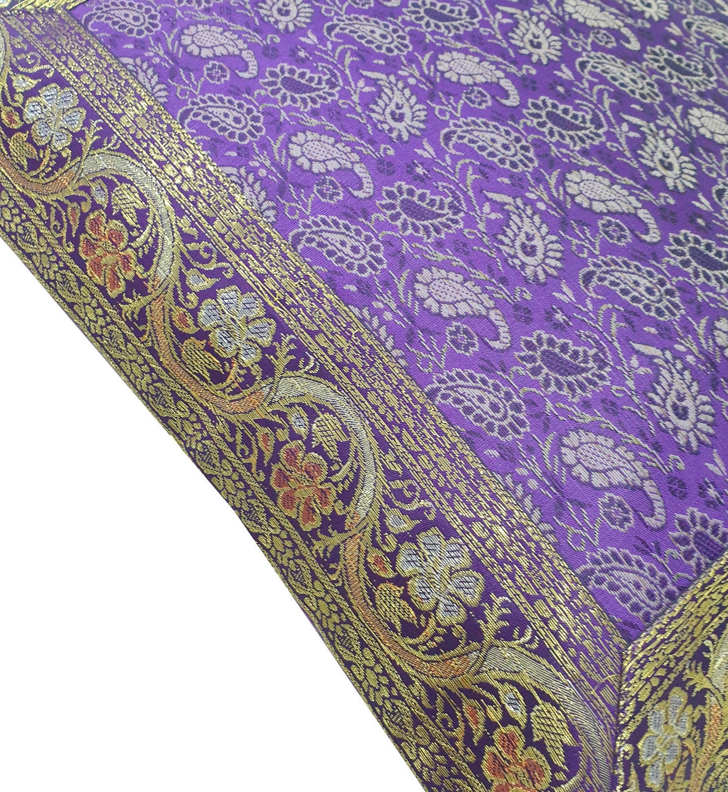 16x16" Banarasi Cushion Cover Purple Indian Woven Zari Brocade Silk Paisley Gift