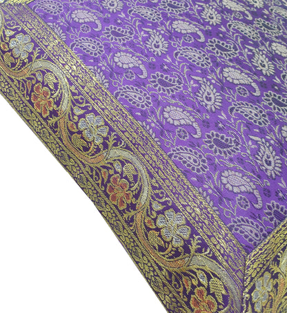 16x16" Banarasi Cushion Cover Purple Indian Woven Zari Brocade Silk Paisley Gift