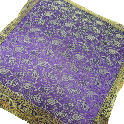 16x16" Banarasi Cushion Cover Purple Indian Woven Zari Brocade Silk Paisley Gift
