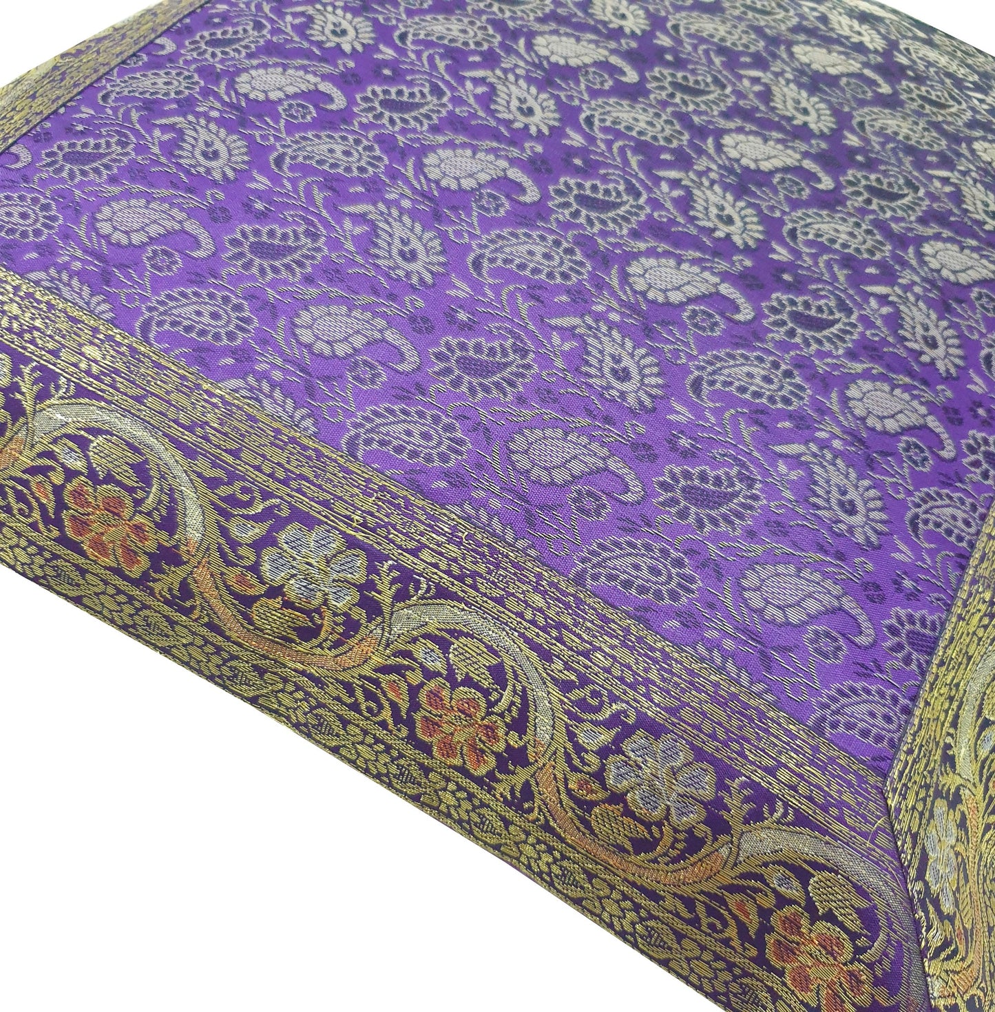 16x16" Banarasi Cushion Cover Purple Indian Woven Zari Brocade Silk Paisley Gift