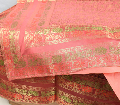 Traditional Banarasi Diwan Set Dark Peach Silk with Zari Brocade Cushion Bolster