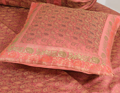 Traditional Banarasi Diwan Set Dark Peach Silk with Zari Brocade Cushion Bolster