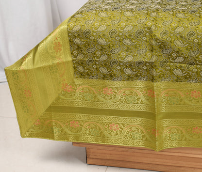 Elegant Green Banarasi Diwan Set Silk Woven Zari Brocade Cushion & Bolster Cover