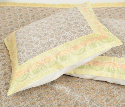 Banarasi Light Gray Diwan Set Cushion & Bolster Cover Silk & Woven Zari Brocade