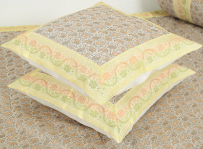 Banarasi Light Gray Diwan Set Cushion & Bolster Cover Silk & Woven Zari Brocade