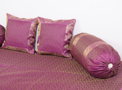 Purple Banarasi Diwan Set – Rich Silk Woven Zari Brocade Cushion & Bolster Cover