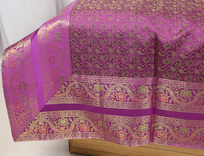 Purple Banarasi Diwan Set – Rich Silk Woven Zari Brocade Cushion & Bolster Cover