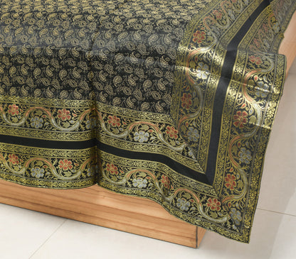 Black Banarasi Diwan Set – Rich Silk Woven Zari Brocade Cushion & Bolster Cover