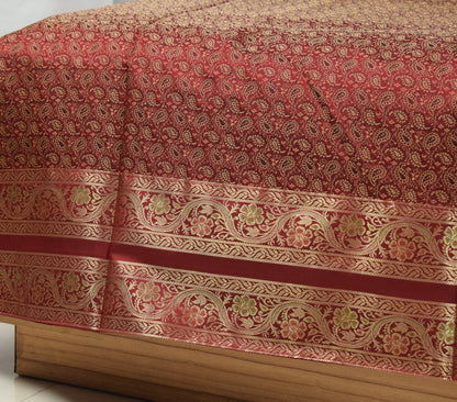 Banarasi Ethnic Maroon Diwan Set Cushion & Bolster Cover Silk Woven Zari Brocade
