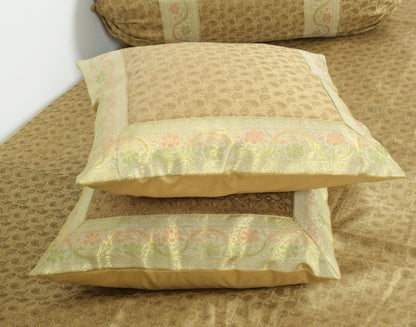 Rich Brown Banarasi Diwan Set – Silk Woven Zari Brocade Cushion & Bolster Cover