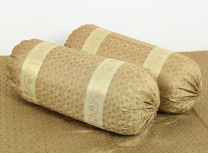 Rich Brown Banarasi Diwan Set – Silk Woven Zari Brocade Cushion & Bolster Cover