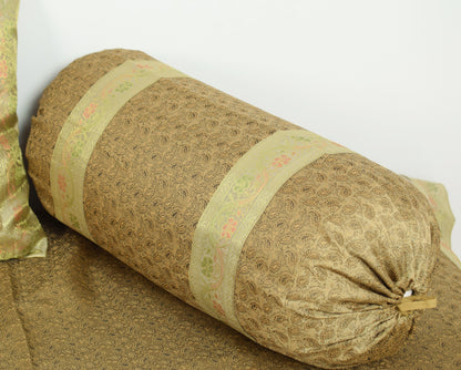 Rich Brown Banarasi Diwan Set – Silk Woven Zari Brocade Cushion & Bolster Cover
