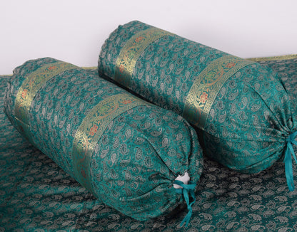 Teal Green – Banarasi Diwan Set Silk & Zari Brocade Cushion and Bolster Cover