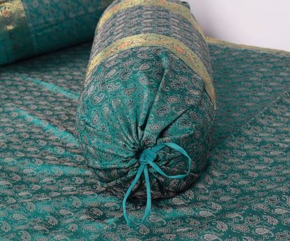 Teal Green – Banarasi Diwan Set Silk & Zari Brocade Cushion and Bolster Cover