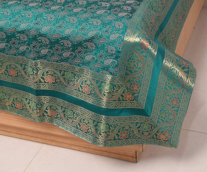 Teal Green – Banarasi Diwan Set Silk & Zari Brocade Cushion and Bolster Cover