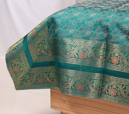 Teal Green – Banarasi Diwan Set Silk & Zari Brocade Cushion and Bolster Cover