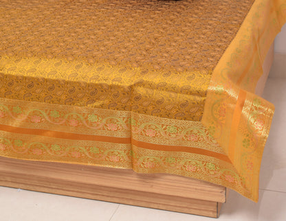 Regal Mustard Banarasi Diwan Set-Featuring Silk Fabric & Intricate Zari Brocade
