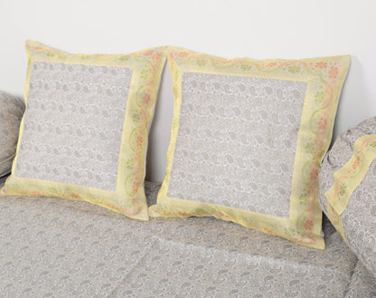 Banarasi Diwan Set– Charm in Silk Woven Zari Brocade Gray Cushion Bolster Cover