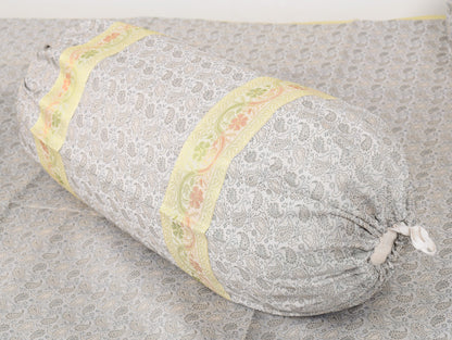 Banarasi Diwan Set– Charm in Silk Woven Zari Brocade Gray Cushion Bolster Cover