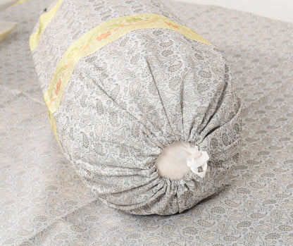 Banarasi Diwan Set– Charm in Silk Woven Zari Brocade Gray Cushion Bolster Cover